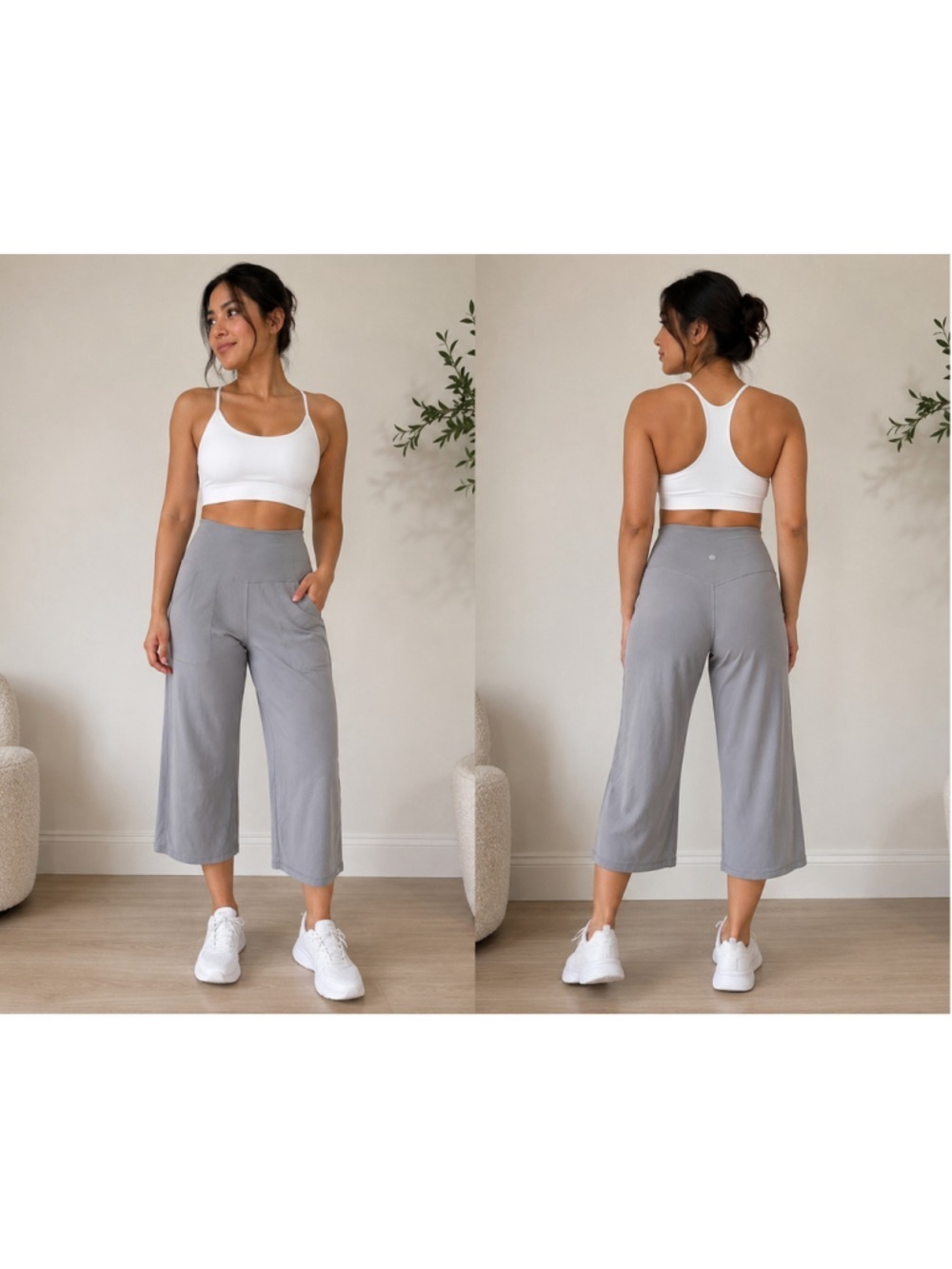 Lululemon Align High-Rise Wide Leg Crop Pants Gray Size 0 Soft Nulu Pockets